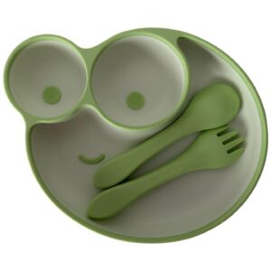Plato Infantil de Silicona con Tapa y Cubiertos – Diseño Divertido de Rana